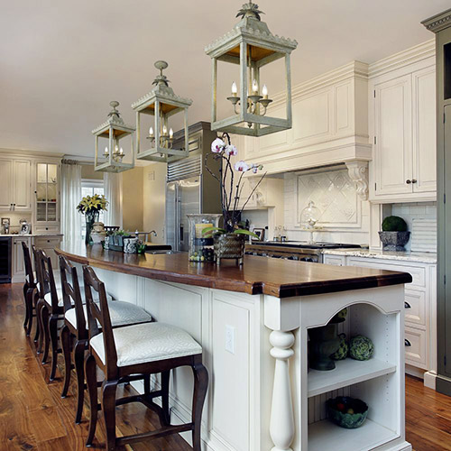 lantern lights over kitchen island