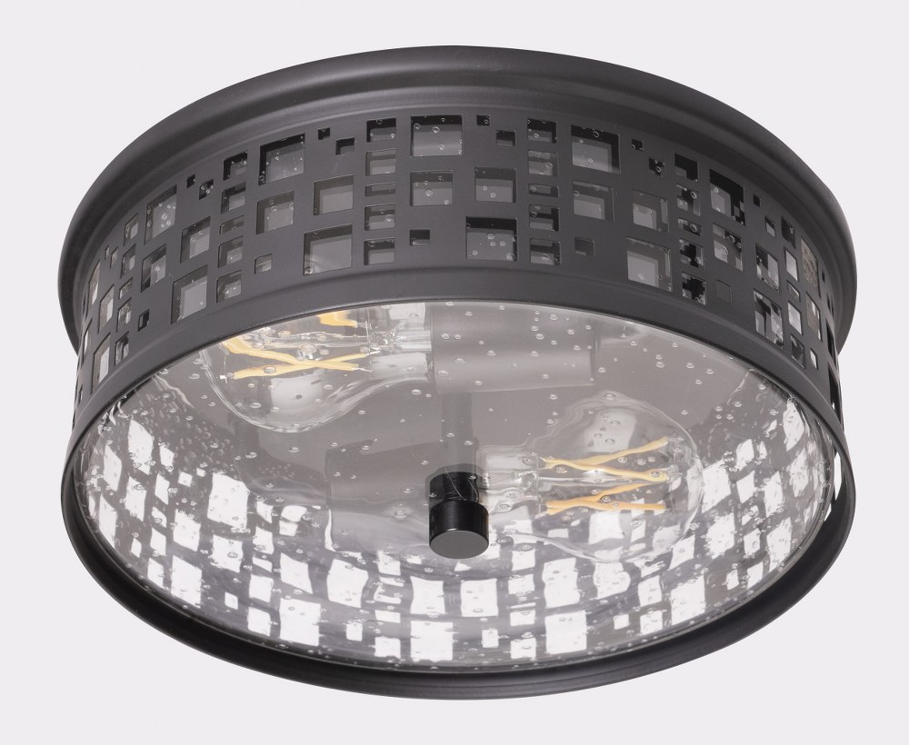 AFX-RSCF11MBBK-Roscoe - 2 Light Flush Mount   Black Finish with Clear Seeded Glass