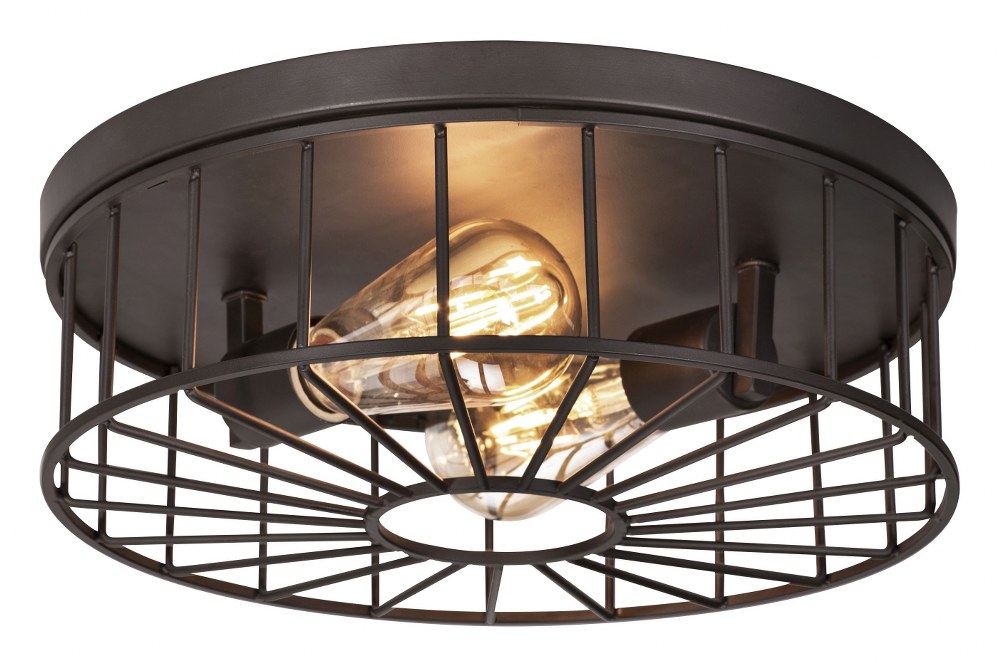 AFX-THEF13MBBK-Theo - 2 Light Flush Mount   Black Finish with Black Steel Shade