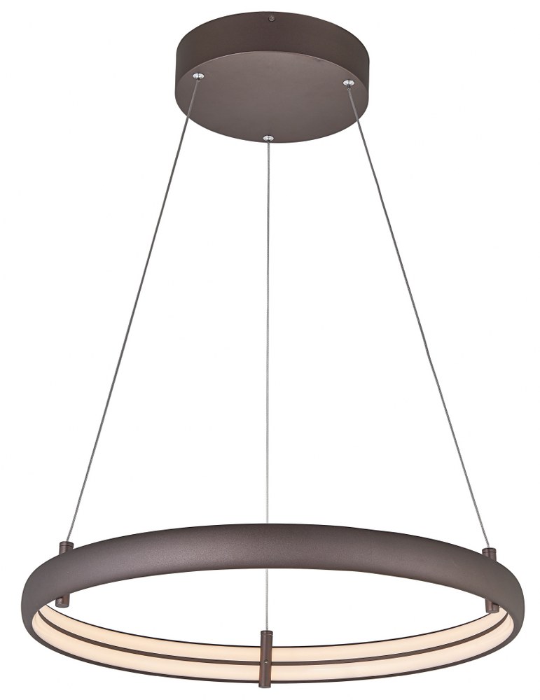 Abra Lighting-10007PN-BZ-Sling - 24 Inch 55W 1 LED Small Ring Pendant Bronze Titanium Silver Finish with White Glass