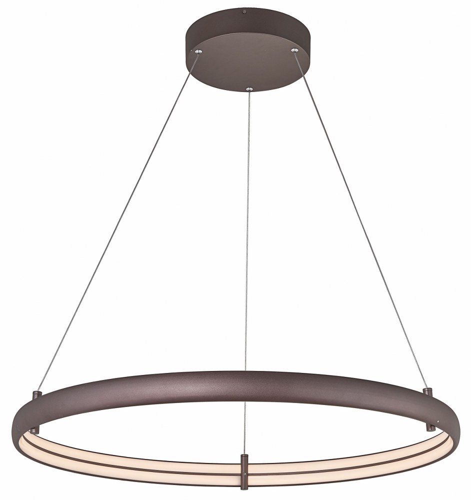 Abra Lighting-10008PN-BZ-Sling - 32.3 Inch 76.5W 1 LED Medium Ring Pendant Bronze Titanium Silver Finish with White Glass