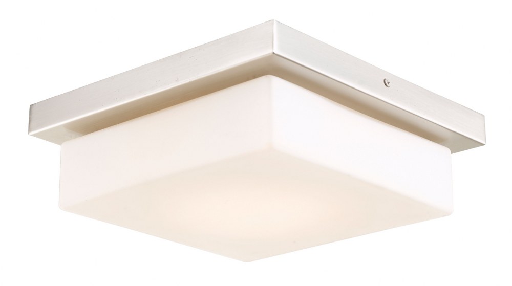 Abra Lighting-30006FM-BN-Gibraltar - 11.8 Inch 25W 1 LED Square Flush Mount   Brushed Nickel Finish with Opal Glass