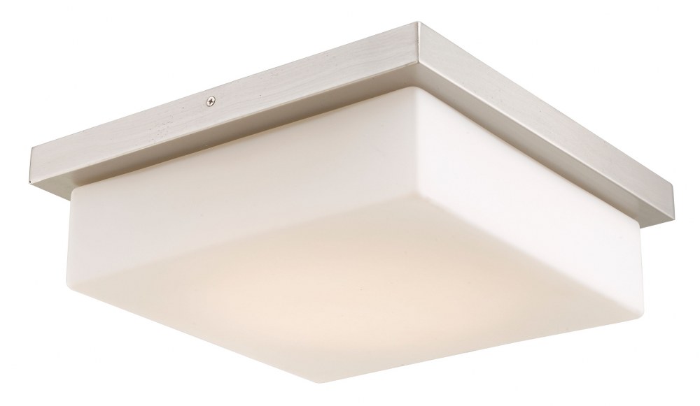 Abra Lighting-30007FM-BN-Gibraltar - 13.8 Inch 35W 1 LED Square Flush Mount   Brushed Nickel Finish with Opal Glass