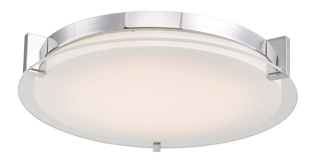 Abra Lighting-30011FM-CH-Matrix - 13.78 Inch 30W 1 LED Flat Round Low Profile Flush Mount   Chrome Finish with Frosted Glass