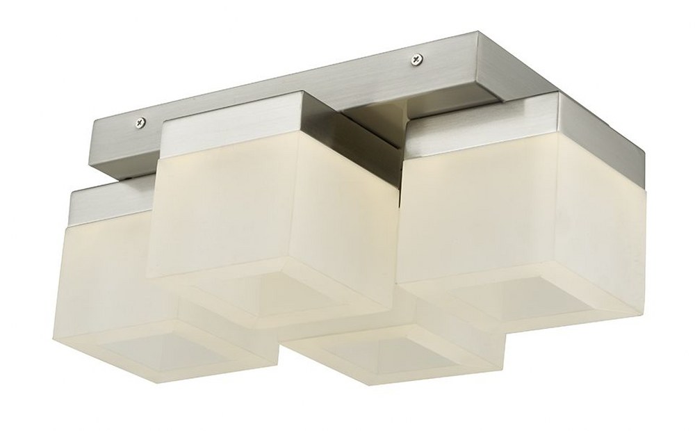 Abra Lighting-30055FM-BN-Cubic - 14.2 Inch 22.4W 4 LED Square Edge Lite Semi-Flush Mount Brushed Nickel  Bronze Finish with White Glass