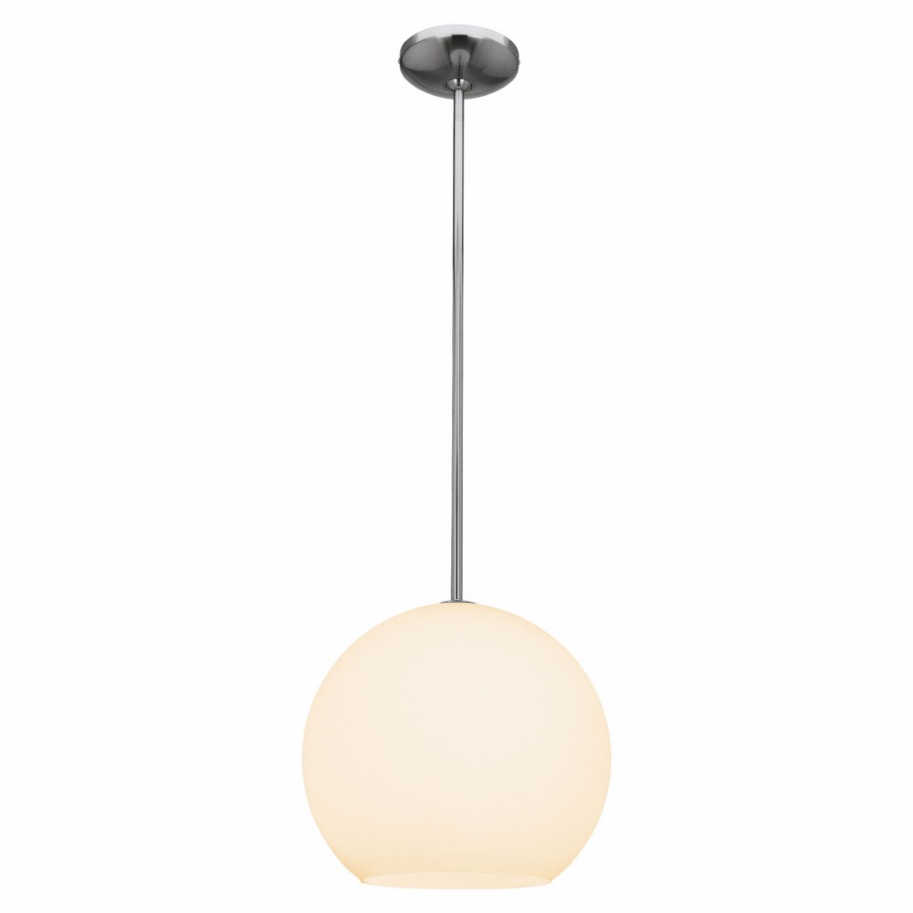 Access Lighting-23951-BS/OPL-Nitrogen-Medium Ball Pendant in Transitional Style-11.5 Inches Wide by 10.5 Inches Tall   Brushed Steel Finish with Opal Glass