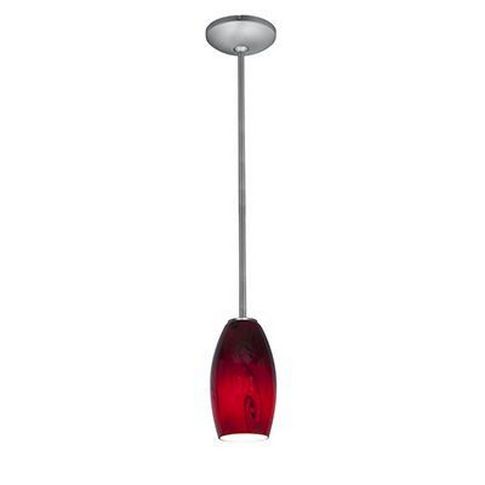 Access Lighting-28011-3R-BS/RUSKY-Merlot-11W 1 LED Rod Pendant-3.5 Inches Wide by 8 Inches Tall Red Sky  Brushed Steel Finish