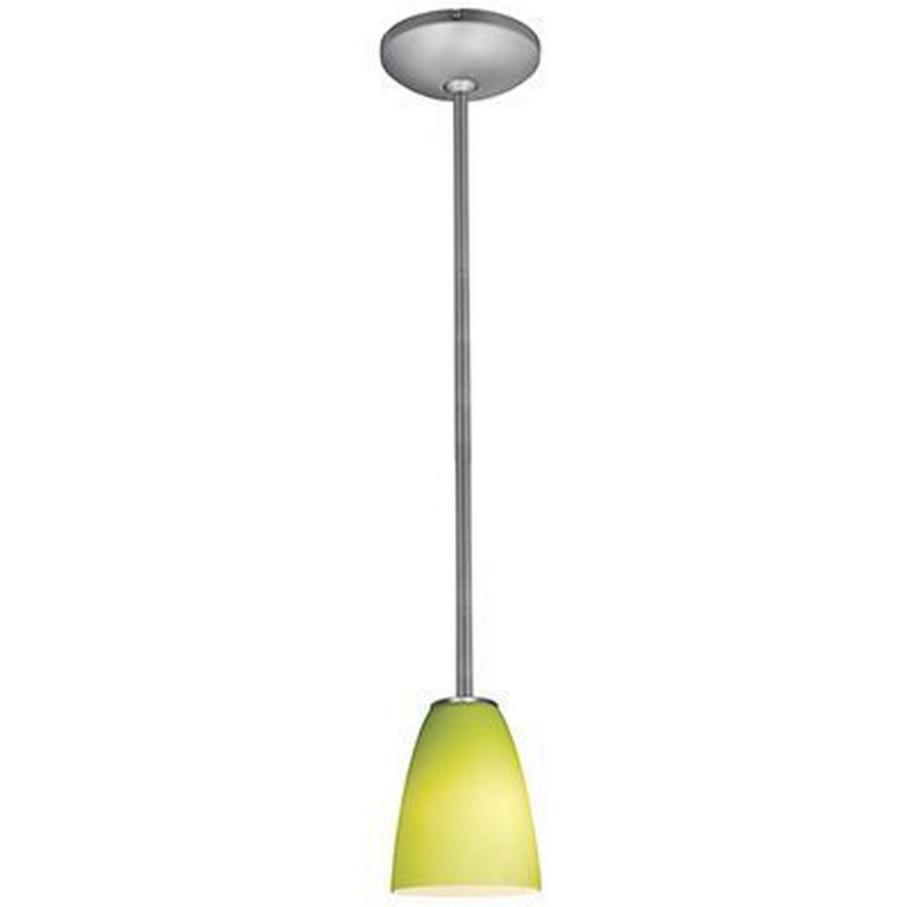 Access Lighting-28022-4R-BS/LGR-Flute-12W 1 LED Rod Pendant-5.5 Inches Wide by 6.5 Inches Tall   Brushed Steel Finish with Lime Green Glass