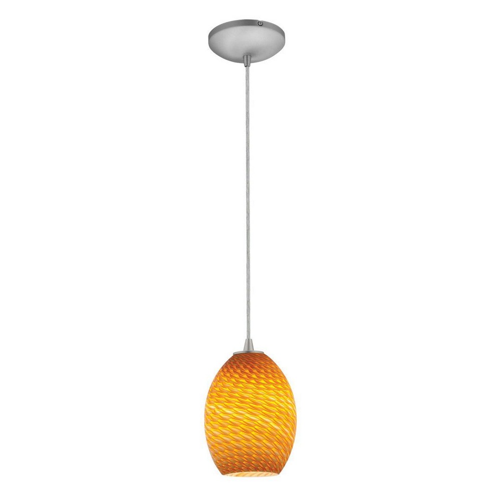 Access Lighting-28023-1C-BS/AMBFB-Sydney-One Light Pendant (Cord Hung)-6 Inches Wide By 9 Inches Tall   Brushed Steel Finish with Amber Fire Bird Glass