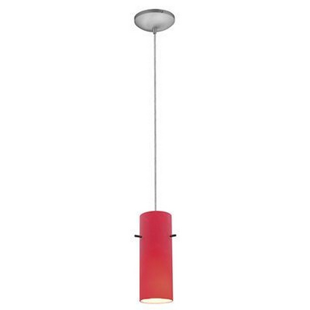 Access Lighting-28030-1C-BS/RED-Sydney-One Light Cylinder Pendant (Cord Hung)-4 Inches Wide by 14 Inches Tall Brushed Steel  Oil Rubbed Bronze Finish with Amber Glass