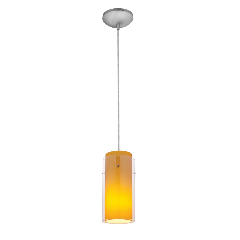 Access Lighting-28033-1C-BS/CLAM-Sydney-One Light Cylinder Pendant (Cord Hung)-4.75 Inches Wide by 14 Inches Tall Brushed Steel Clear/Amber Oil Rubbed Bronze Finish with Clear/Red Glass