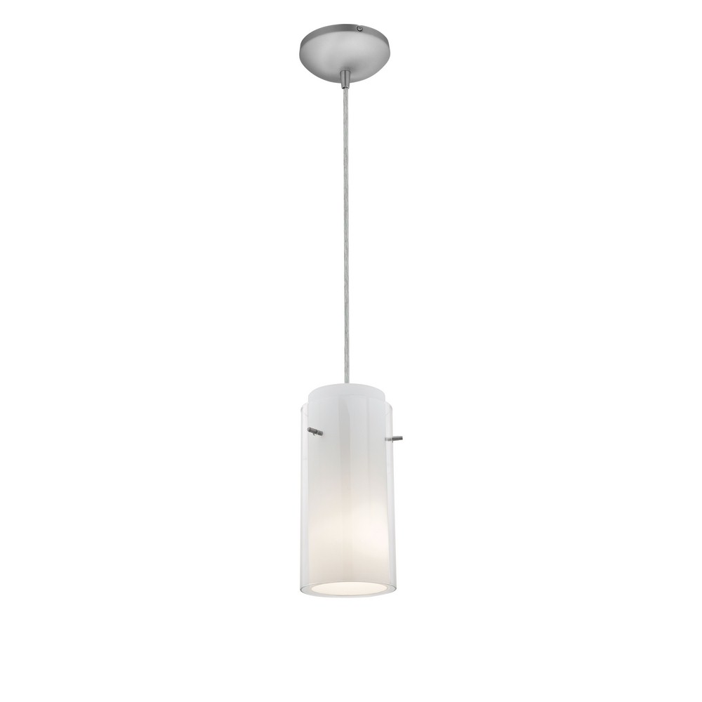 Access Lighting-28033-1C-BS/CLOP-Sydney-One Light Cylinder Pendant (Cord Hung)-4.75 Inches Wide by 14 Inches Tall Brushed Steel Clear/Opal Oil Rubbed Bronze Finish with Clear/Red Glass