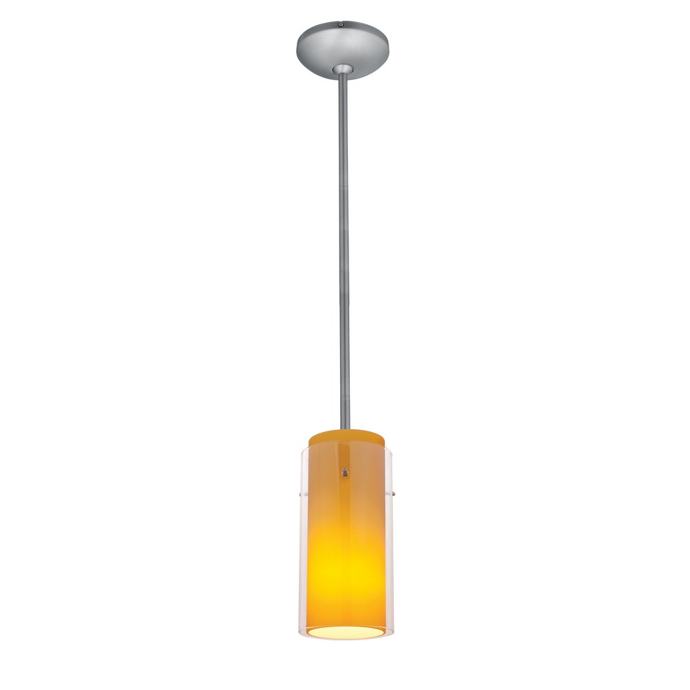 Access Lighting-28033-1R-BS/CLAM-Ami-One Light Pendant with Round Canopy-4.75 Inches Wide by 14 Inches Tall Brushed Steel Clear/Amber Oil Rubbed Bronze Finish with Clear/Amber Glass