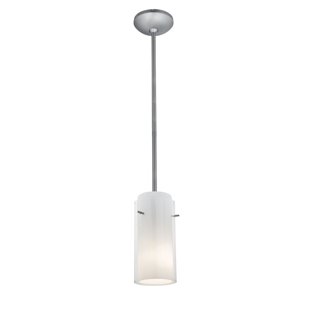 Access Lighting-28033-1R-BS/CLOP-Ami-One Light Pendant with Round Canopy-4.5 Inches Wide by 10 Inches Tall Brushed Steel Clear/Opal Brushed Steel Finish with Clear/Opal Glass