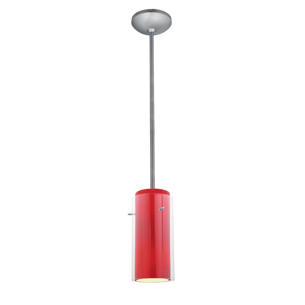 Access Lighting-28033-1R-BS/CLRD-Ami-One Light Pendant with Round Canopy-4.75 Inches Wide by 14 Inches Tall Brushed Steel Clear/Red Oil Rubbed Bronze Finish with Clear/Amber Glass