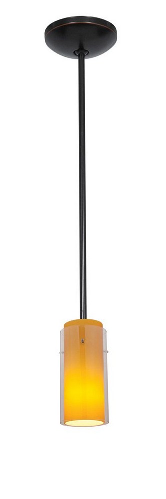 Access Lighting-28033-1R-ORB/CLAM-Ami-One Light Pendant with Round Canopy-4.75 Inches Wide by 14 Inches Tall Oil Rubbed Bronze Clear/Amber Oil Rubbed Bronze Finish with Clear/Amber Glass