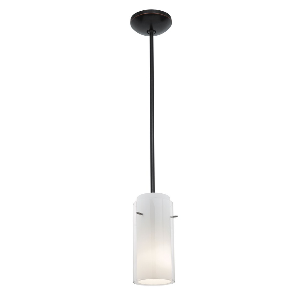 Access Lighting-28033-1R-ORB/CLOP-Ami-One Light Pendant with Round Canopy-4.5 Inches Wide by 10 Inches Tall Oil Rubbed Bronze Clear/Opal Brushed Steel Finish with Clear/Opal Glass