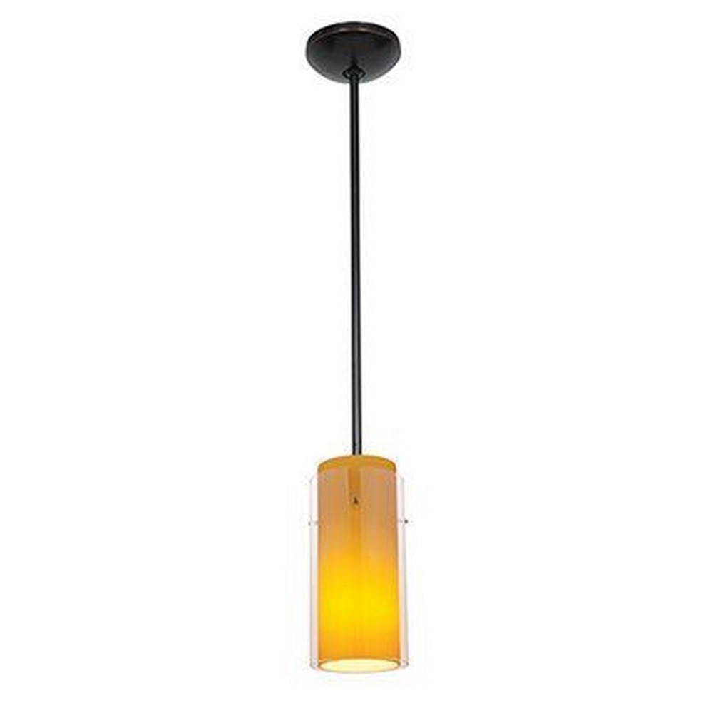 Access Lighting-28033-3R-ORB/CLAM-Glass n Glass Cylinder-11W 1 LED Rod Pendant-4.5 Inches Wide by 10 Inches Tall Oil Rubbed Bronze Amber Oil Rubbed Bronze Finish