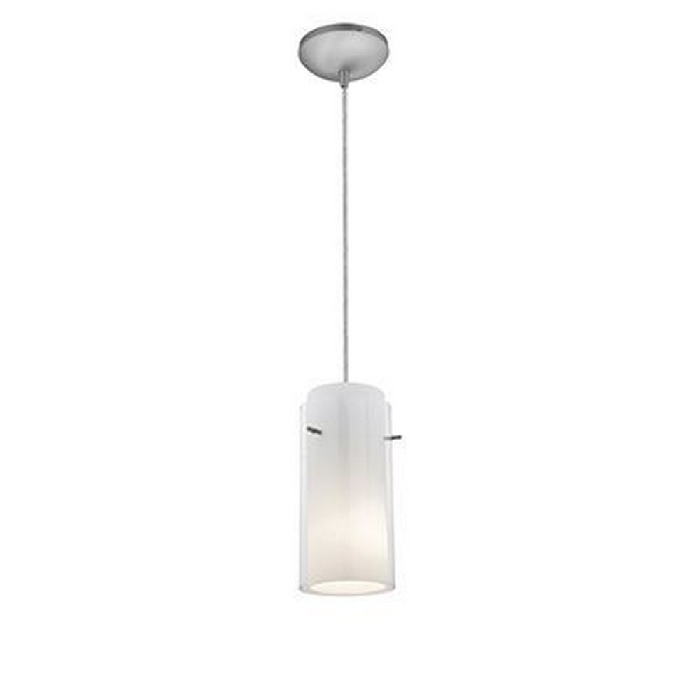 Access Lighting-28033-3C-BS/CLOP-Glass n Glass Cylinder-11W 1 LED Cord Pendant-4.5 Inches Wide by 10 Inches Tall Brushed Steel Opal Oil Rubbed Bronze Finish