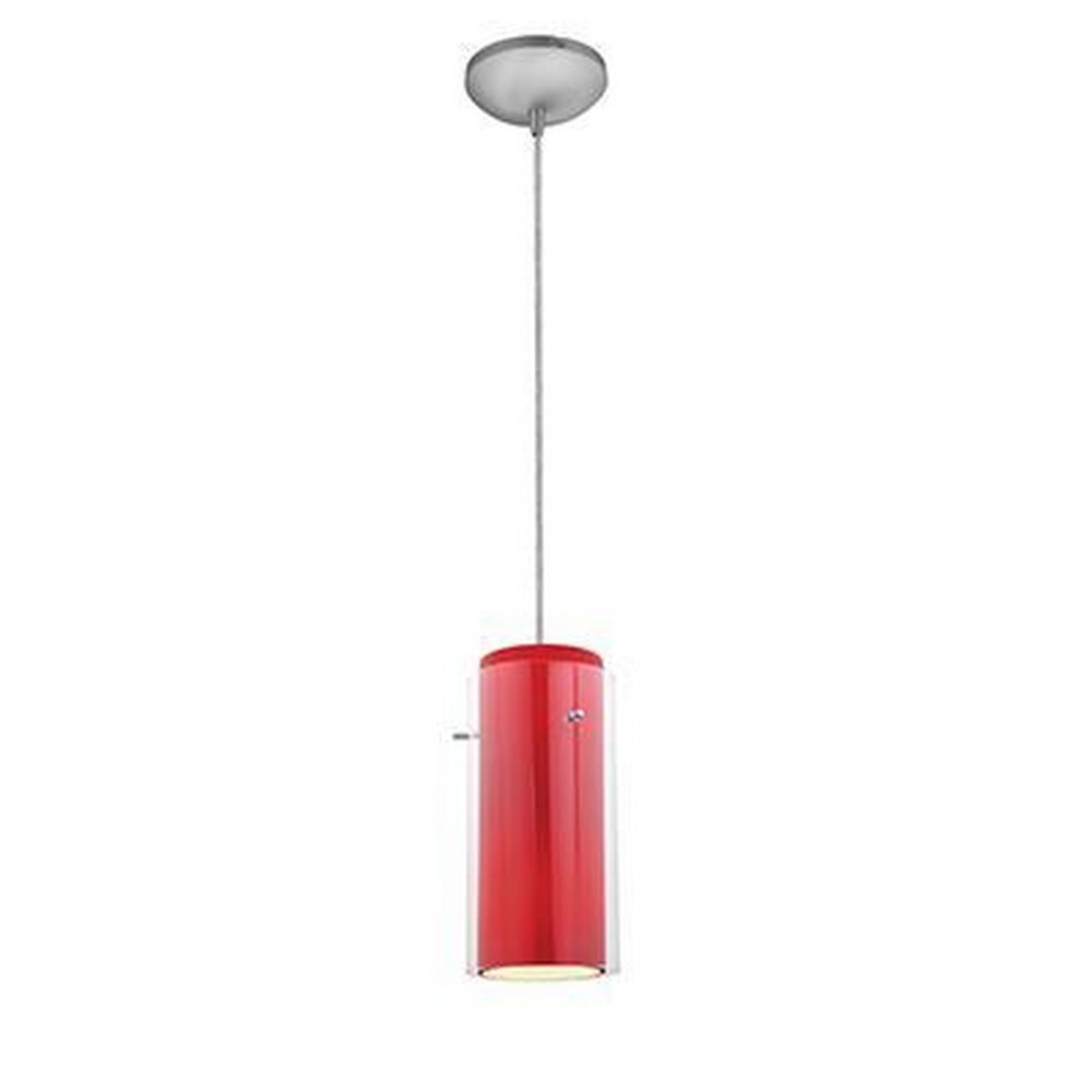 Access Lighting-28033-3C-BS/CLRD-Glass n Glass Cylinder-11W 1 LED Cord Pendant-4.5 Inches Wide by 10 Inches Tall Brushed Steel Red Oil Rubbed Bronze Finish