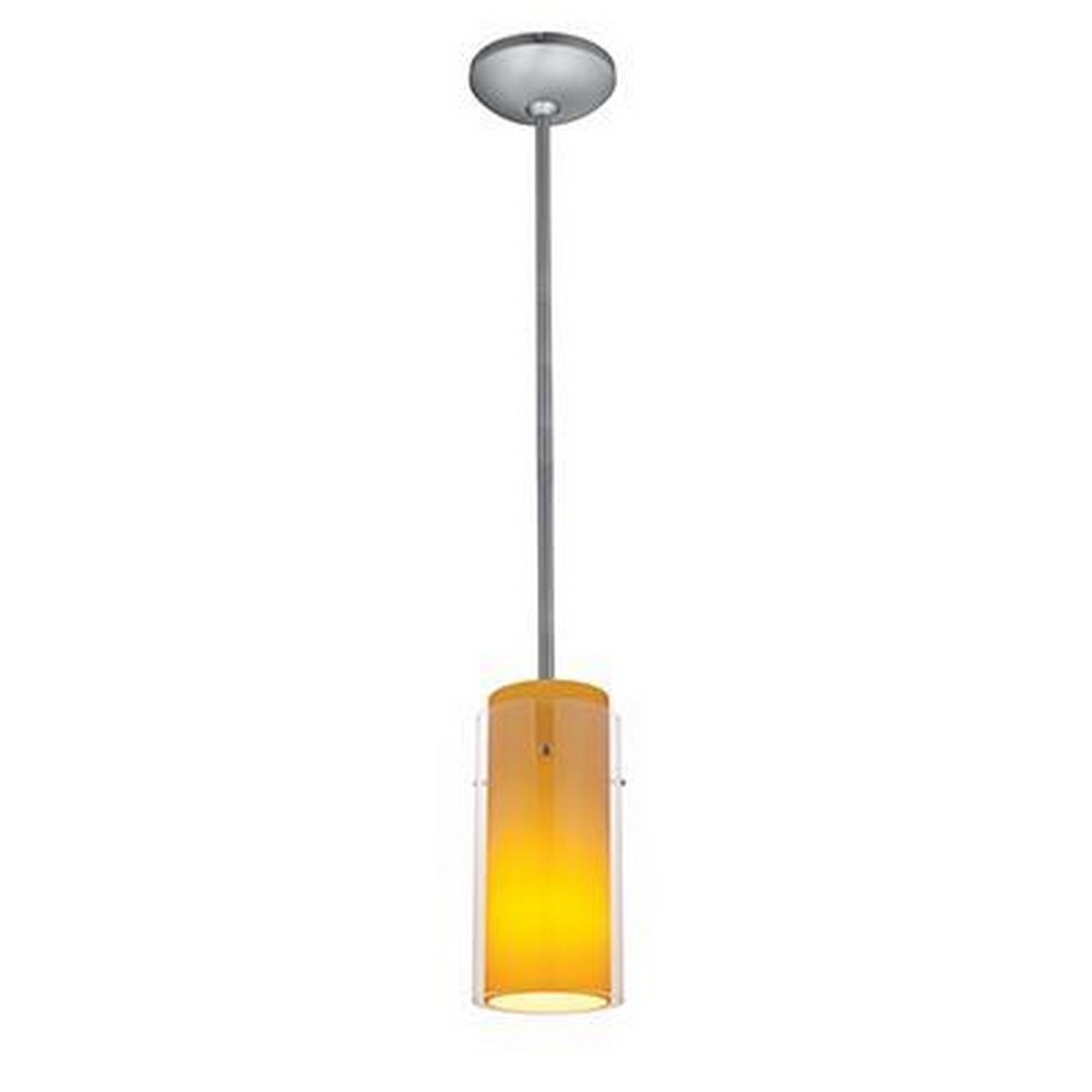 Access Lighting-28033-3R-BS/CLAM-Glass n Glass Cylinder-11W 1 LED Rod Pendant-4.5 Inches Wide by 10 Inches Tall Brushed Steel Amber Oil Rubbed Bronze Finish