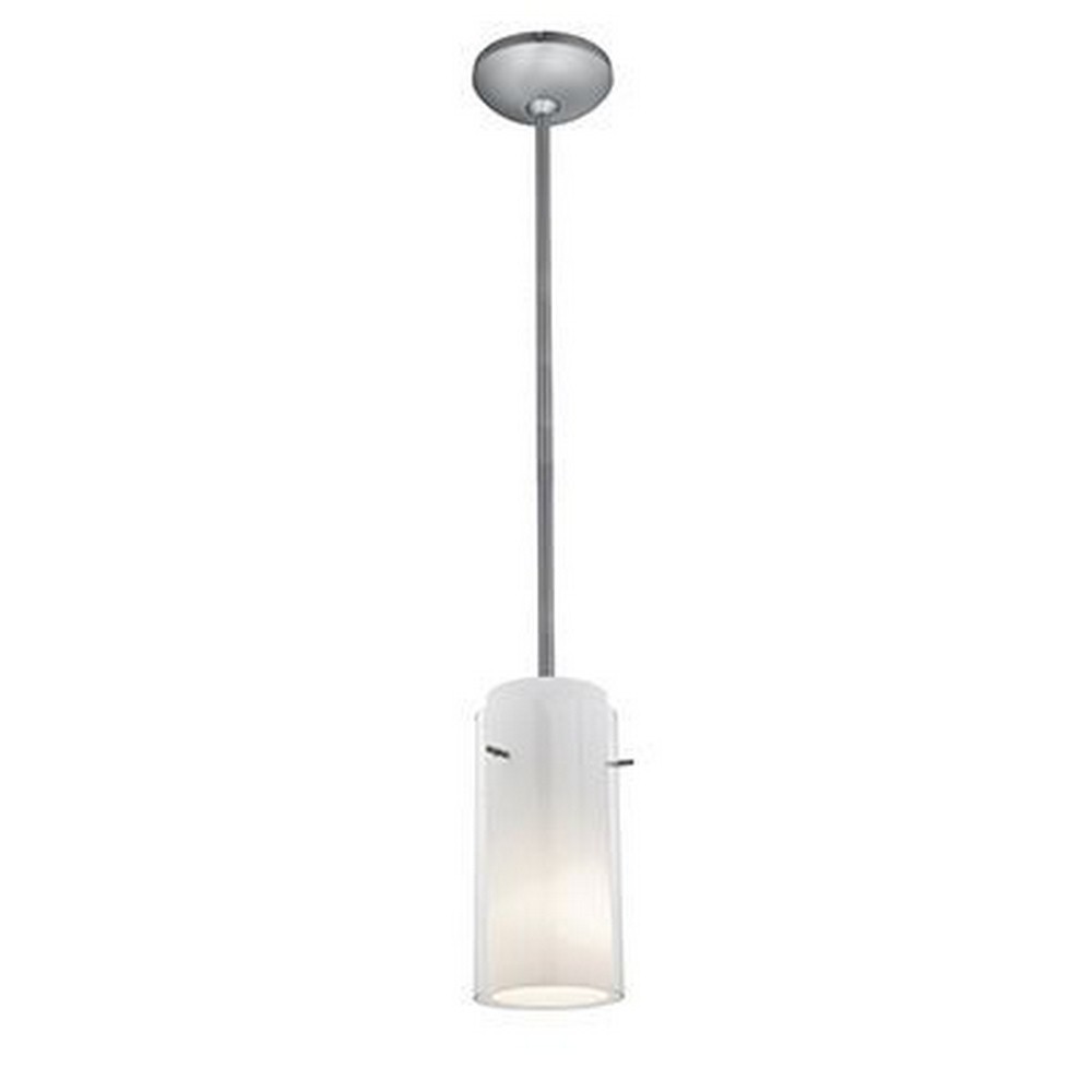 Access Lighting-28033-3R-BS/CLOP-Glass n Glass Cylinder-11W 1 LED Rod Pendant-4.5 Inches Wide by 10 Inches Tall Brushed Steel Opal Oil Rubbed Bronze Finish