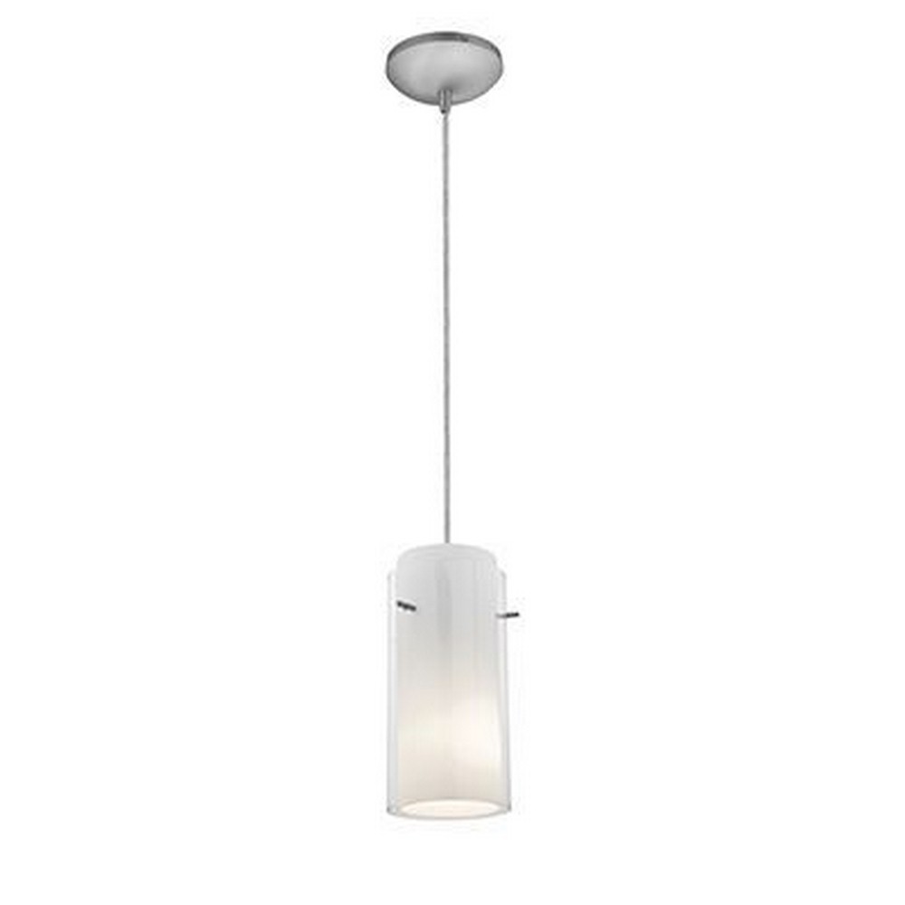 Access Lighting-28033-4C-BS/CLOP-Glass n Glass Cylinder-12W 1 LED Cord Pendant-4.5 Inches Wide by 10 Inches Tall Brushed Steel Opal Oil Rubbed Bronze Finish