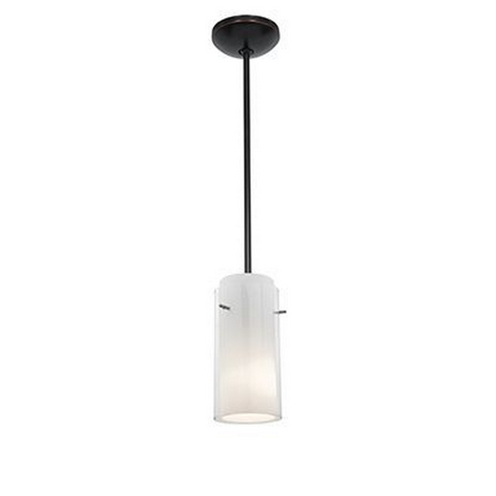 Access Lighting-28033-4R-ORB/CLOP-Glass n Glass Cylinder-12W 1 LED Rod Pendant-4.5 Inches Wide by 10 Inches Tall Oil Rubbed Bronze Opal Oil Rubbed Bronze Finish