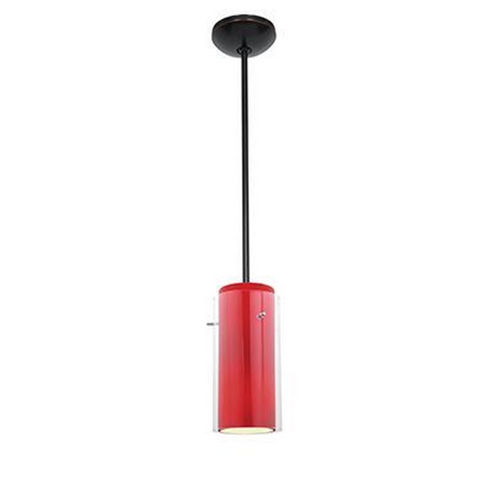 Access Lighting-28033-4R-ORB/CLRD-Glass n Glass Cylinder-12W 1 LED Rod Pendant-4.5 Inches Wide by 10 Inches Tall Oil Rubbed Bronze Red Oil Rubbed Bronze Finish