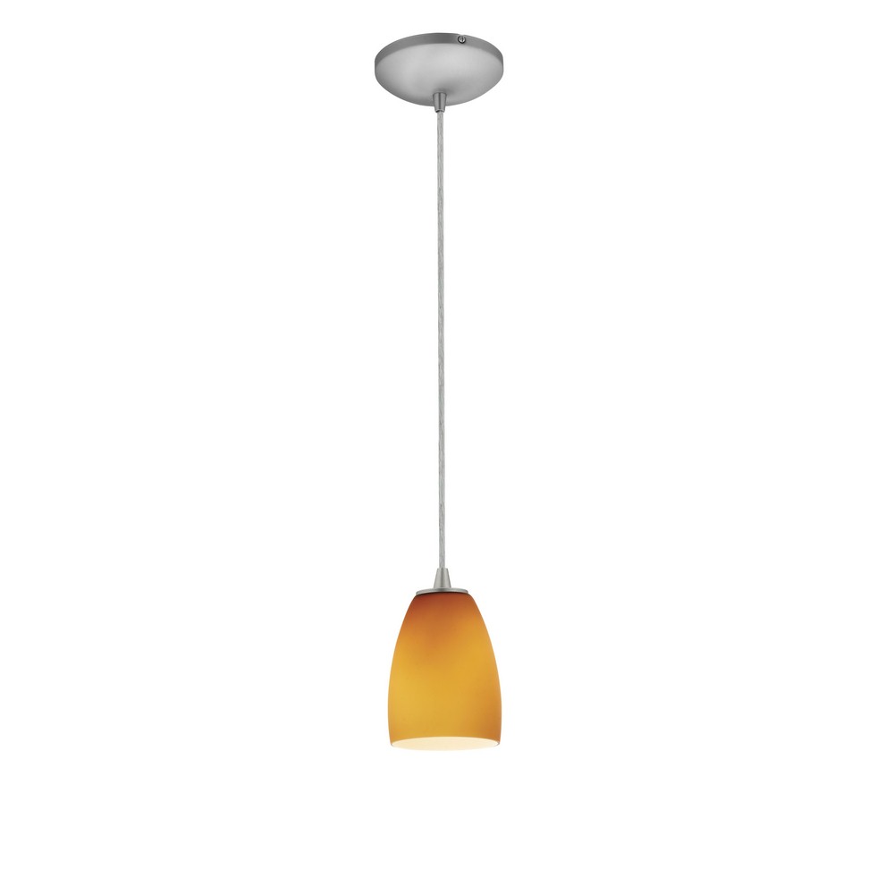 Access Lighting-28069-1C-BS/AMB-Sydney-One Light Cone Pendant (Cord Hung)-4.5 Inches Wide by 10 Inches Tall Brushed Steel Amber Oil Rubbed Bronze Finish with Amber Glass