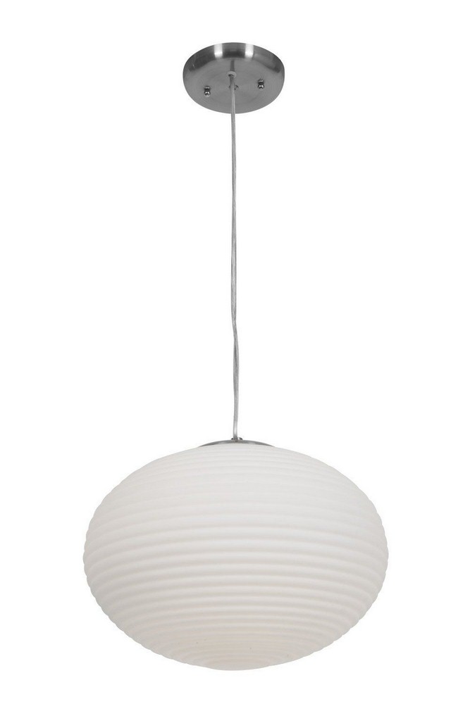 Access Lighting-50180-BS/OPL-Callisto-Two Light Ribbed Pendant-16 Inches Wide by 24 Inches Tall   Brushed Steel Finish with Opal Glass