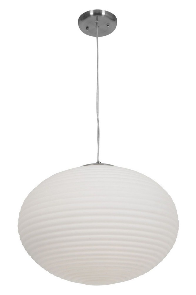 Access Lighting-50181-BS/OPL-Callisto-Three Light Ribbed Pendant-18 Inches Wide by 24 Inches Tall   Brushed Steel Finish with Opal Glass