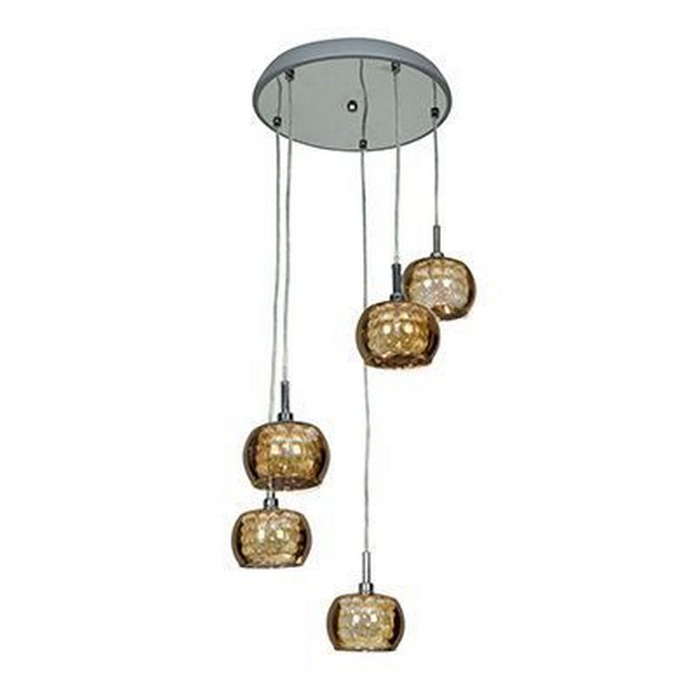 Access Lighting-52118-CH/MIR-Glam-Five Light Pendant-14 Inches Wide by 4.75 Inches Tall   Chrome Finish with Mirror Glass