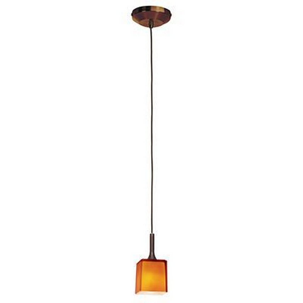 Access Lighting-96918-0-BRZ/AMB-Omega-One Light Pendant (Canopy Sold Separately)-3 Inches Wide by 3.5 Inches Tall Bronze Amber Brushed Steel Finish with Opal Glass