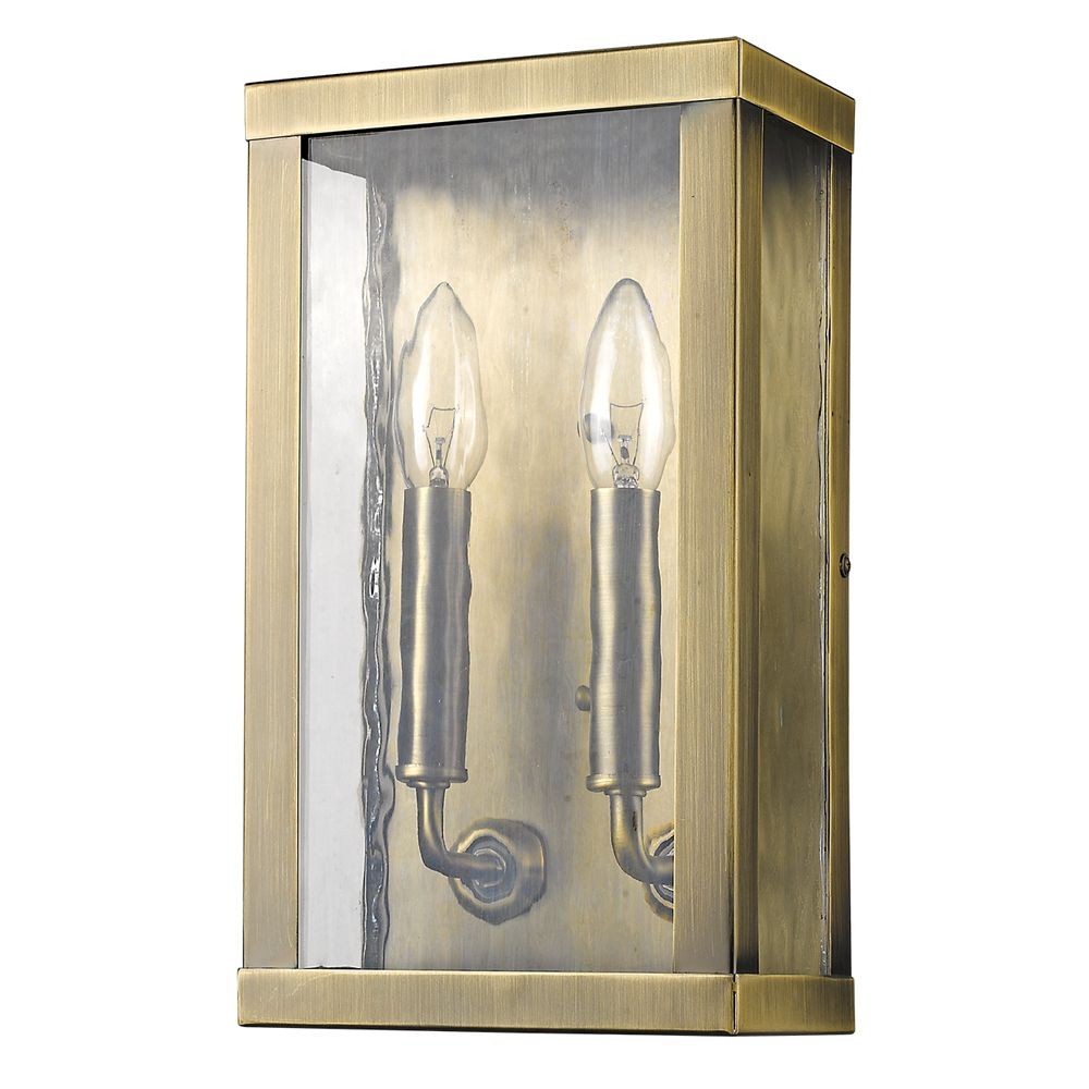 Acclaim Lighting-1520ATB-Charleston - Two Light Outdoor Wall Lantern - 6.75 Inches Wide by 12 Inches High   Antique Brass Finish with Clear Water Glass