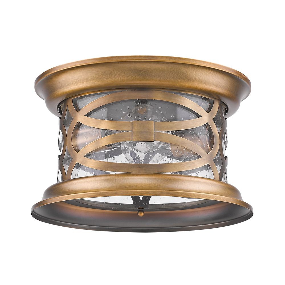 Acclaim Lighting-1534ATB-Lincoln - Two Light Outdoor Flush Mount in Classic Style - 11 Inches Wide by 6.5 Inches High   Antique Brass Finish with Seeded Glass