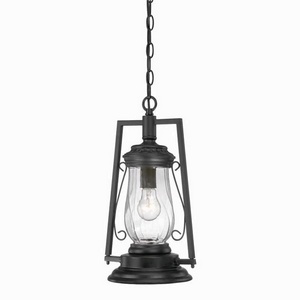 Acclaim Lighting-3496BK-Kero - One Light Hanging Lantern - 9 Inches Wide by 17 Inches High   Matte BlackFinish with Clear Diagonal Glass