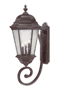 Acclaim Lighting-5521MM-Telfair - Three Light Outdoor Wall Mount - 12.5 Inches Wide by 30.75 Inches High   Marbleized Mahogany Finish with Hammered Water Glass