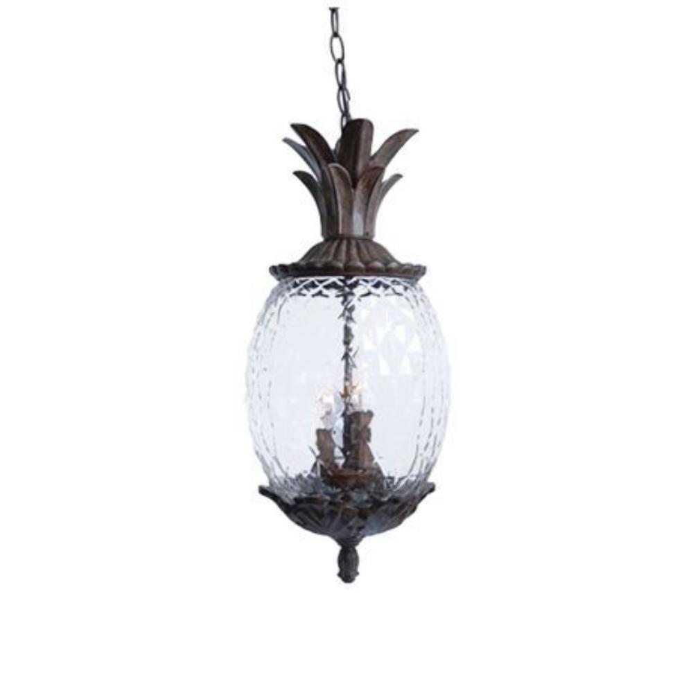 Acclaim Lighting-7516BC-Lanai - Three Light Outdoor Hanging Lantern - 10 Inches Wide by 21 Inches High   Black Coral Finish with Clear Pineapple Glass