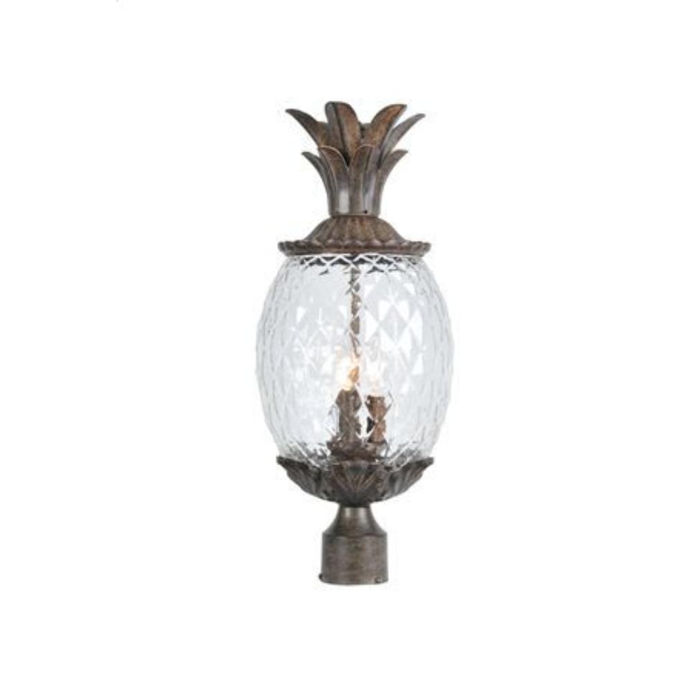 Acclaim Lighting-7517BC-Lanai - Three Light Post - 10 Inches Wide by 22.25 Inches High   Black Coral Finish with Clear Pineapple Glass