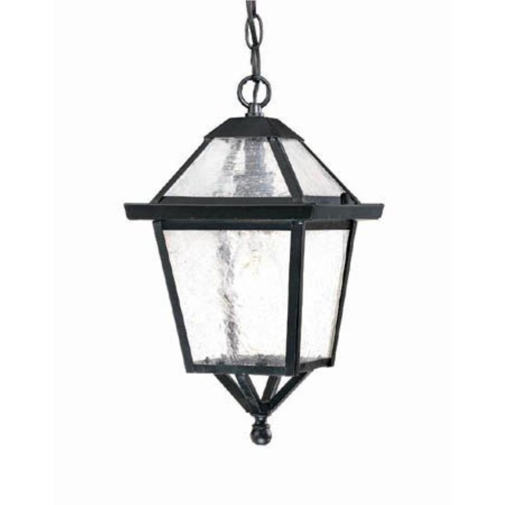 Acclaim Lighting-7616BK-Charleston - One Light Outdoor Hanging Lantern - 8 Inches Wide by 14 Inches High   Matte Black Finish with Clear Seeded Glass