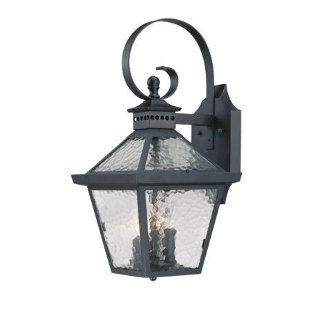 Acclaim Lighting-7672BK-Bay Street - Three Light Outdoor Wall Mount - 9.75 Inches Wide by 21 Inches High   Matte Black Finish with Hammered Water Glass