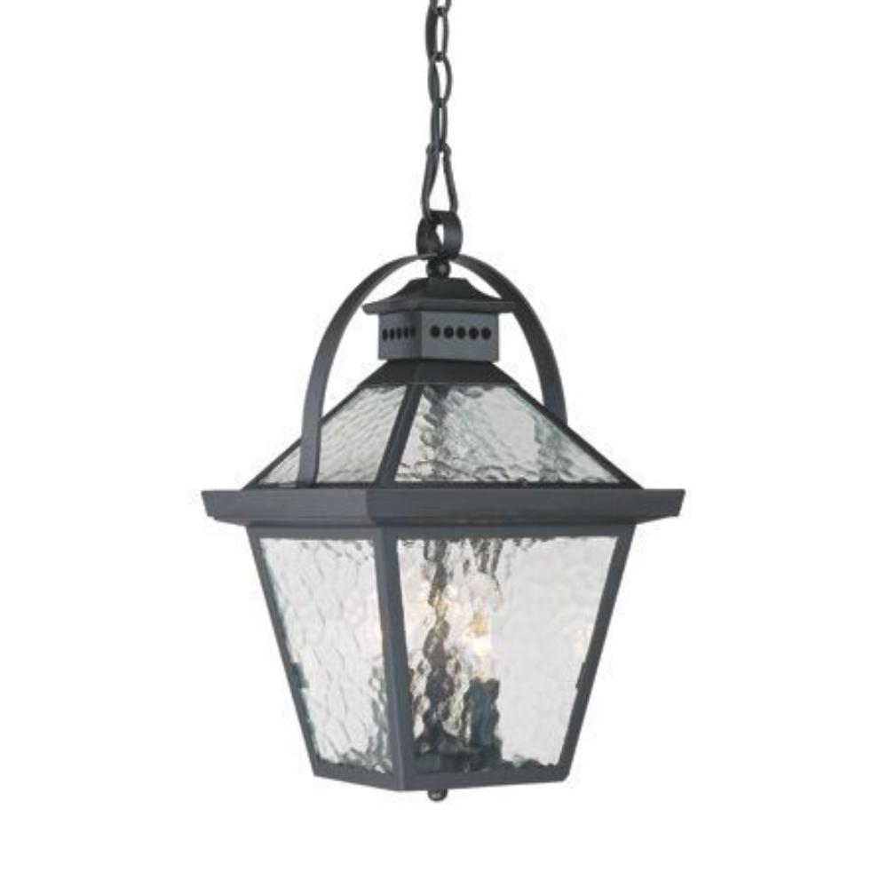 Acclaim Lighting-7676BK-Bay Street - Three Light Outdoor Hanging Lantern - 9.75 Inches Wide by 16.5 Inches High   Matte Black Finish with Hammered Water Glass