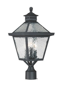 Acclaim Lighting-7677BK-Bay Street - Three Light Post - 9.75 Inches Wide by 21 Inches High   Matte Black Finish with Hammered Water Glass