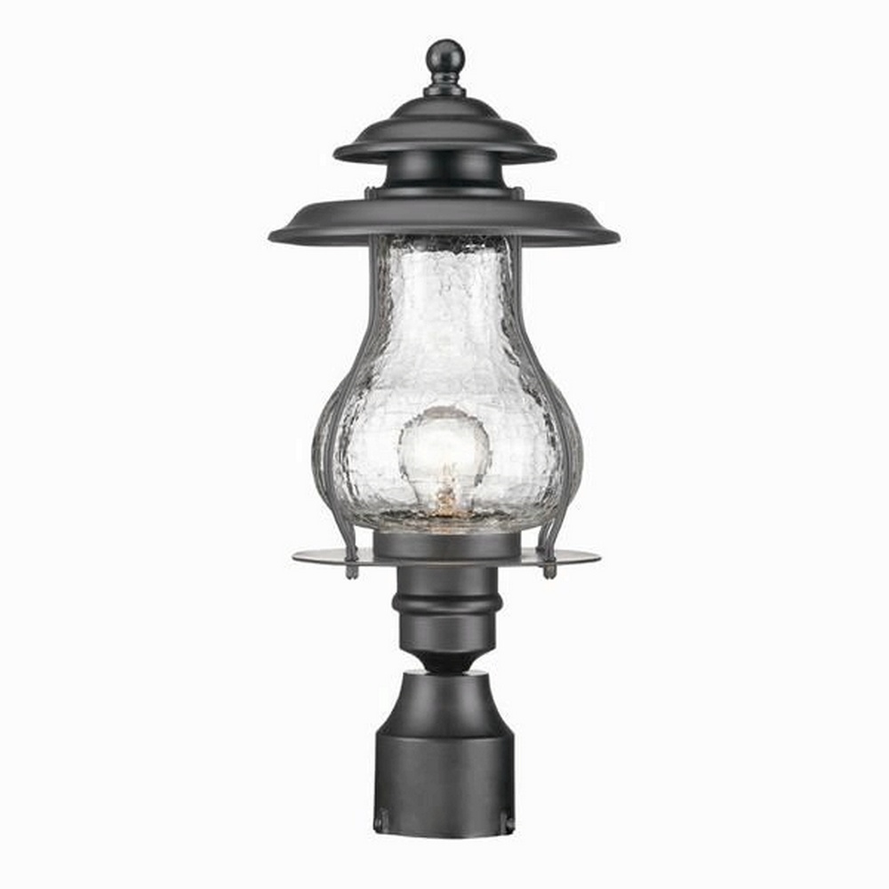 Acclaim Lighting-8207BK-Blue Ridge - One Light Post Lantern - 8 Inches Wide by 18 Inches High   Matte BlackFinish with Clear Crackled Glass