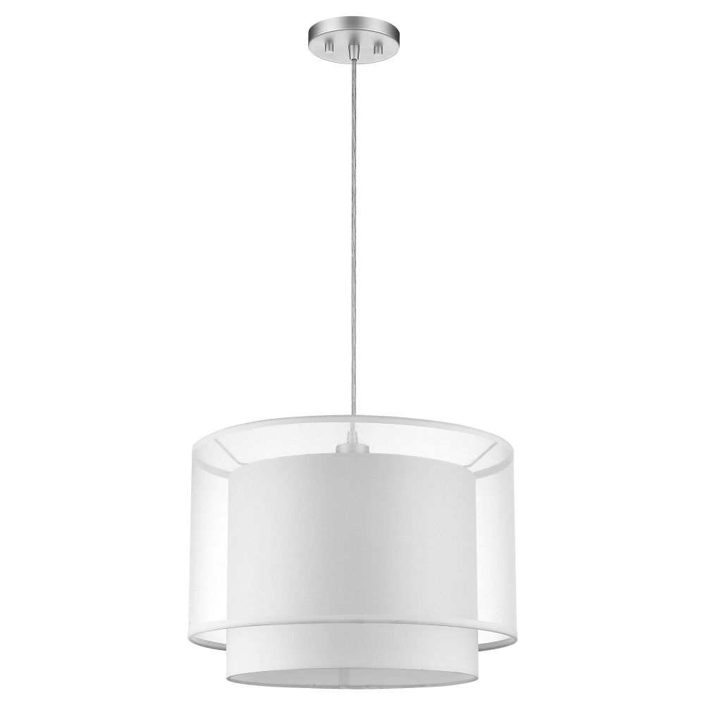 Acclaim Lighting-BP7159-Brella - One Light Pendant - 12 Inches Wide by 17 Inches High   Silver Finish with 2-Tier Sheer Snow Shantung Shade