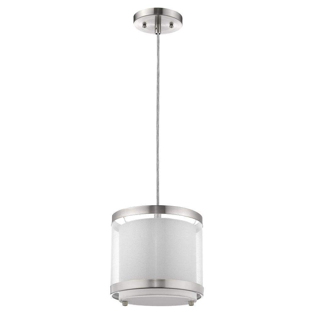 Acclaim Lighting-BP8943-Lux - One Light Small Pendant - 7.5 Inches Wide by 8 Inches High   Brushed Nickel Finish with Sheer Snow Shantung Shade