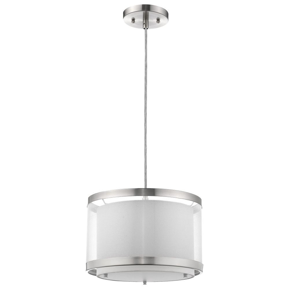 Acclaim Lighting-BP8948-Lux - One Light Medium Pendant - 8 Inches Wide by 12 Inches High   Brushed Nickel Finish with Sheer Snow Shantung Shade