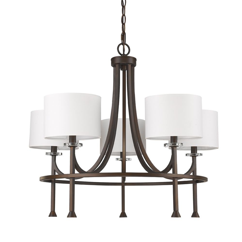 Acclaim Lighting-IN11040ORB-Kara - Five Light Chandelier - 28 Inches Wide by 24.5 Inches High Oil Rubbed Bronze  Polished Nickel Finish with White Fabric Shade with Clear Crystal