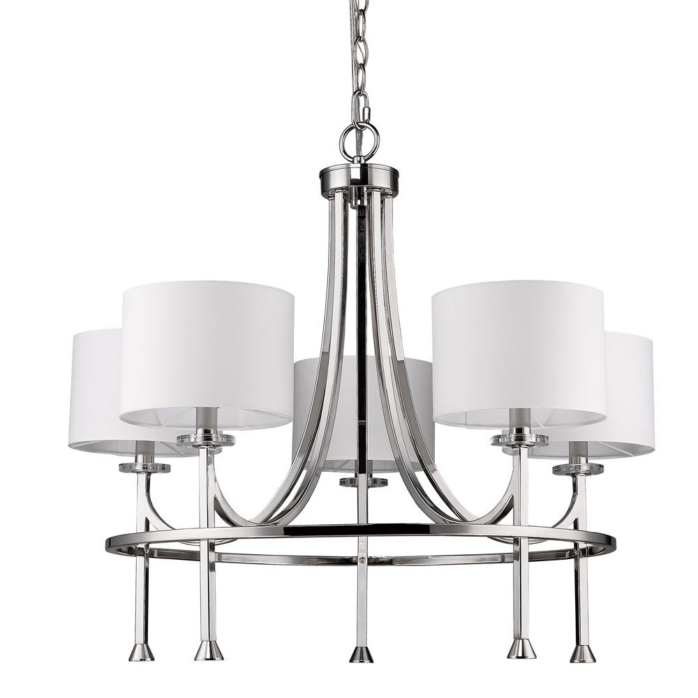 Acclaim Lighting-IN11040PN-Kara - Five Light Chandelier - 28 Inches Wide by 24.5 Inches High Polished Nickel  Polished Nickel Finish with White Fabric Shade with Clear Crystal